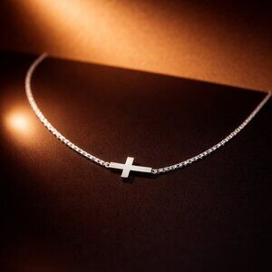 Dainty Sideways Cross Box Link Necklace | .925 Sterling Silver | 15" + | New